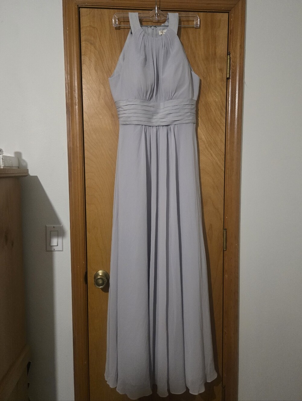 AW Bridal Women's Light Grey Pleated Formal Dress - Size 8